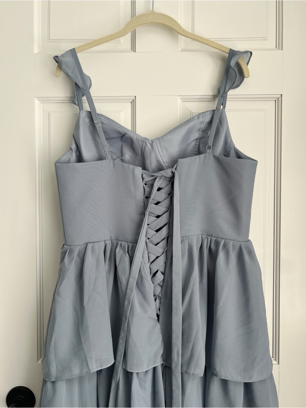 Dusty Blue A-line Tiered Ruffle Chiffon Maxi Dress Size 14 - Picture 4 of 6